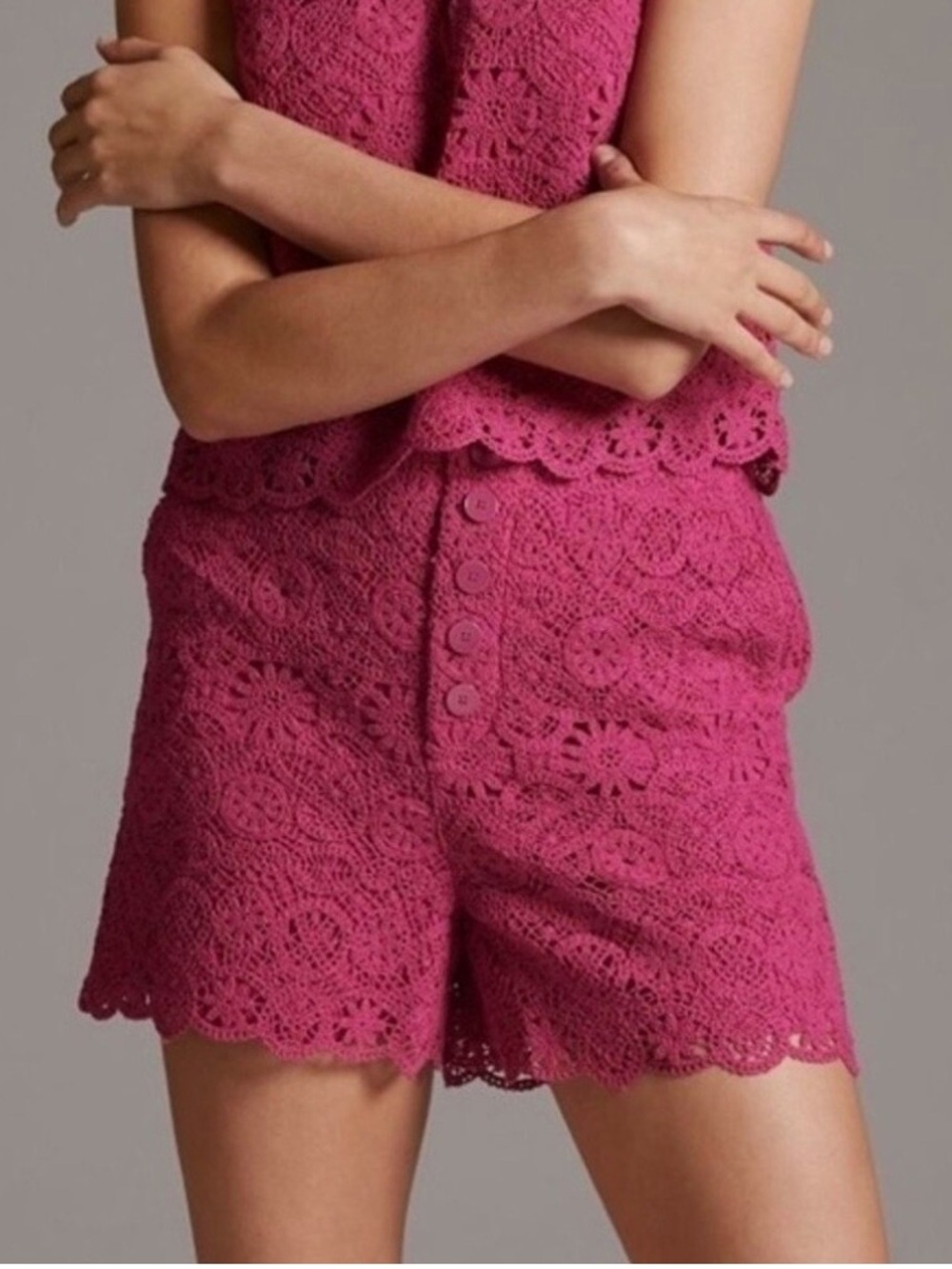 Anthropologie | Maeve Pink Crochet Eyelet Shorts Size 8